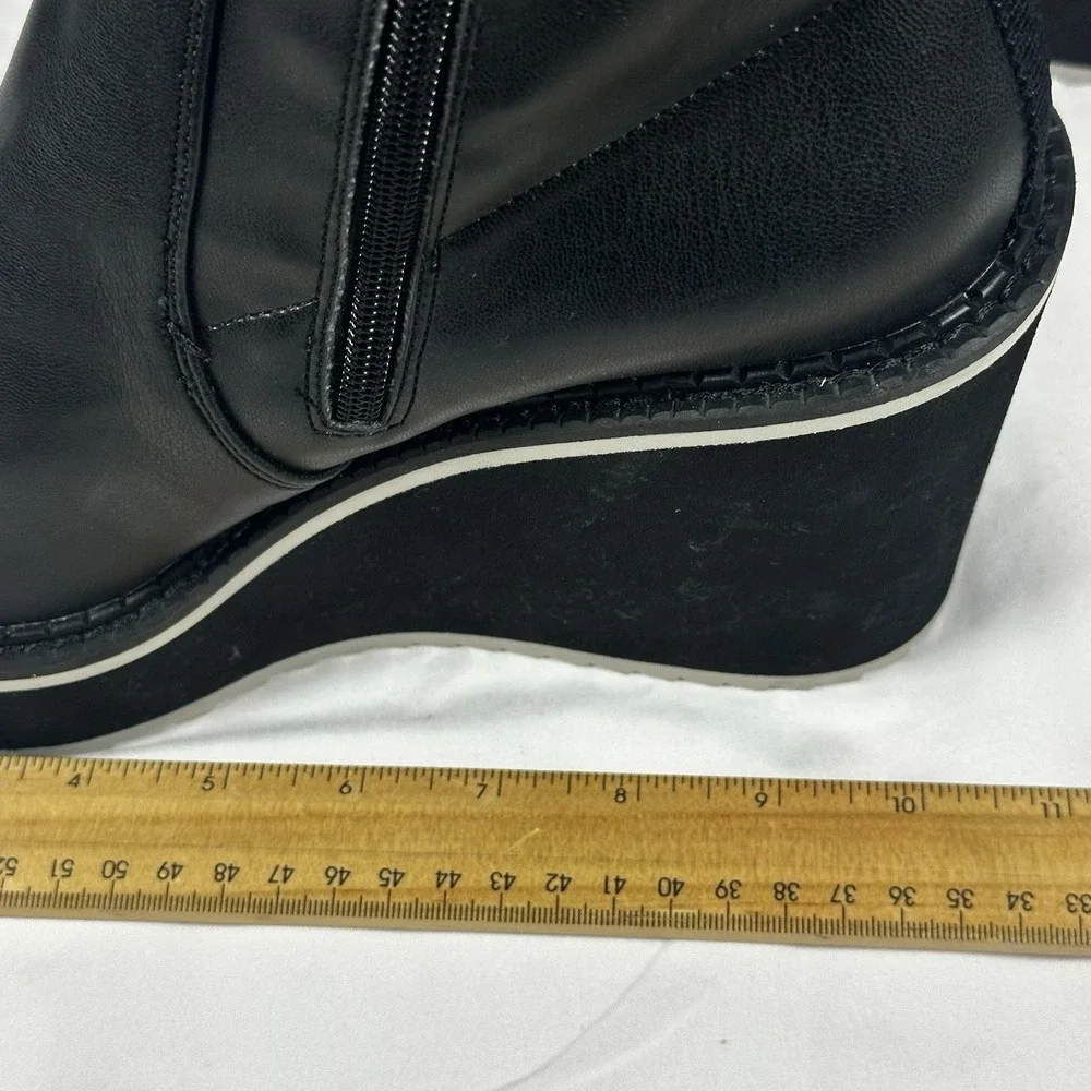 Naked Feet Apex Wedge Knee-high Boots Black‎ Faux Leather Size 9 Women's EUC